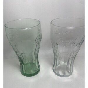 Collectible 6 In COCA COLA Glass Clear and Green 16 oz Lot of 2 Assorted